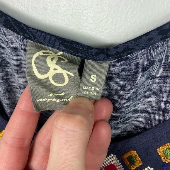 Anthropologie Bohemian Embroidered Tunic One September Size Small Blue Boho‎ Top - Picture 6 of 14